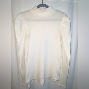 Free People White Turtleneck with pouf shoulder